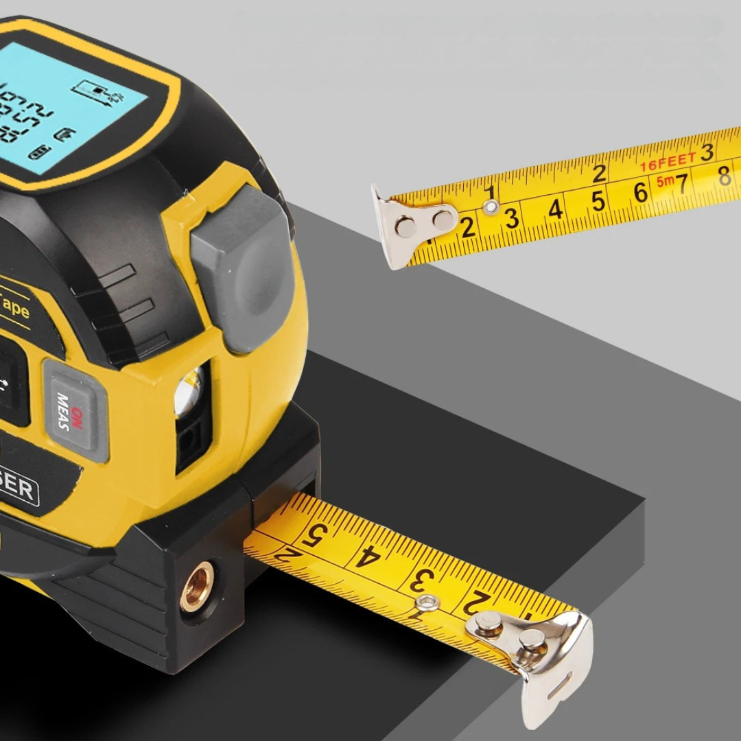 2 in 1 laser tape measure with digital display depiction of tape measure