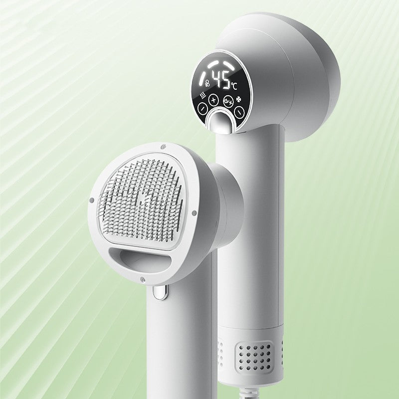 2-in-1 pet hair dryer and grooming brush in white color designed for drying and brushing dogs and cats during grooming (Color: White)