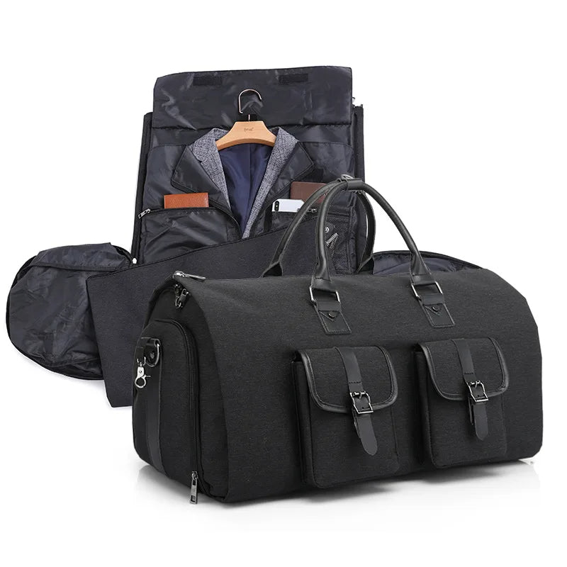 2 in 1 suit garment bag that converts to duffel with shoe compartment and waterproof material