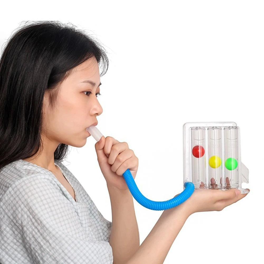 Breathing exerciser with 3 ball chambers for lung training and respiratory exercises model shot