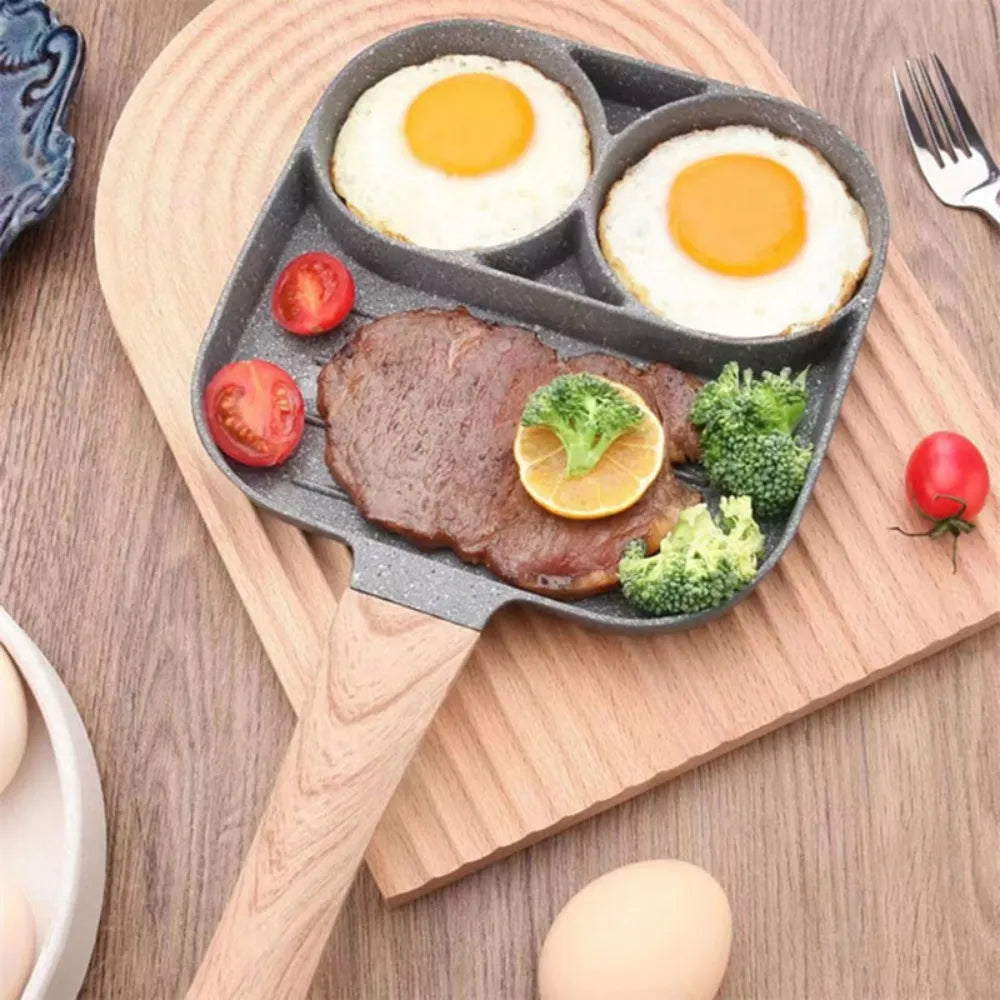 3 in 1 breakfast frying pan with multiple sections for cooking eggs bacon and pancakes product shot