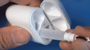 3 in 1 earbud cleaning pen with precision tip microfiber brush and charging case cleaning design gif