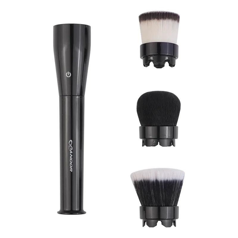 3 in 1 rotating makeup brush with interchangeable heads for foundation blush and facial cleansing