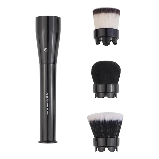 3 in 1 rotating makeup brush with interchangeable heads for foundation blush and facial cleansing