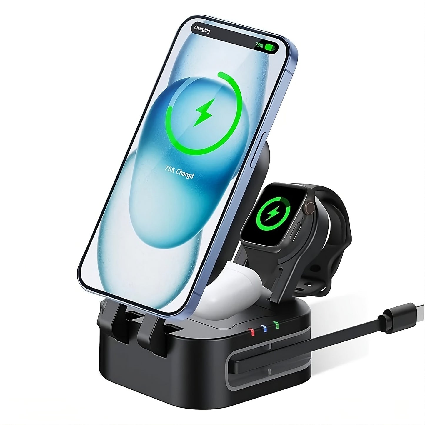 3 in 1 magnetic wireless charging station for iphone apple watch and airpods with foldable travel design