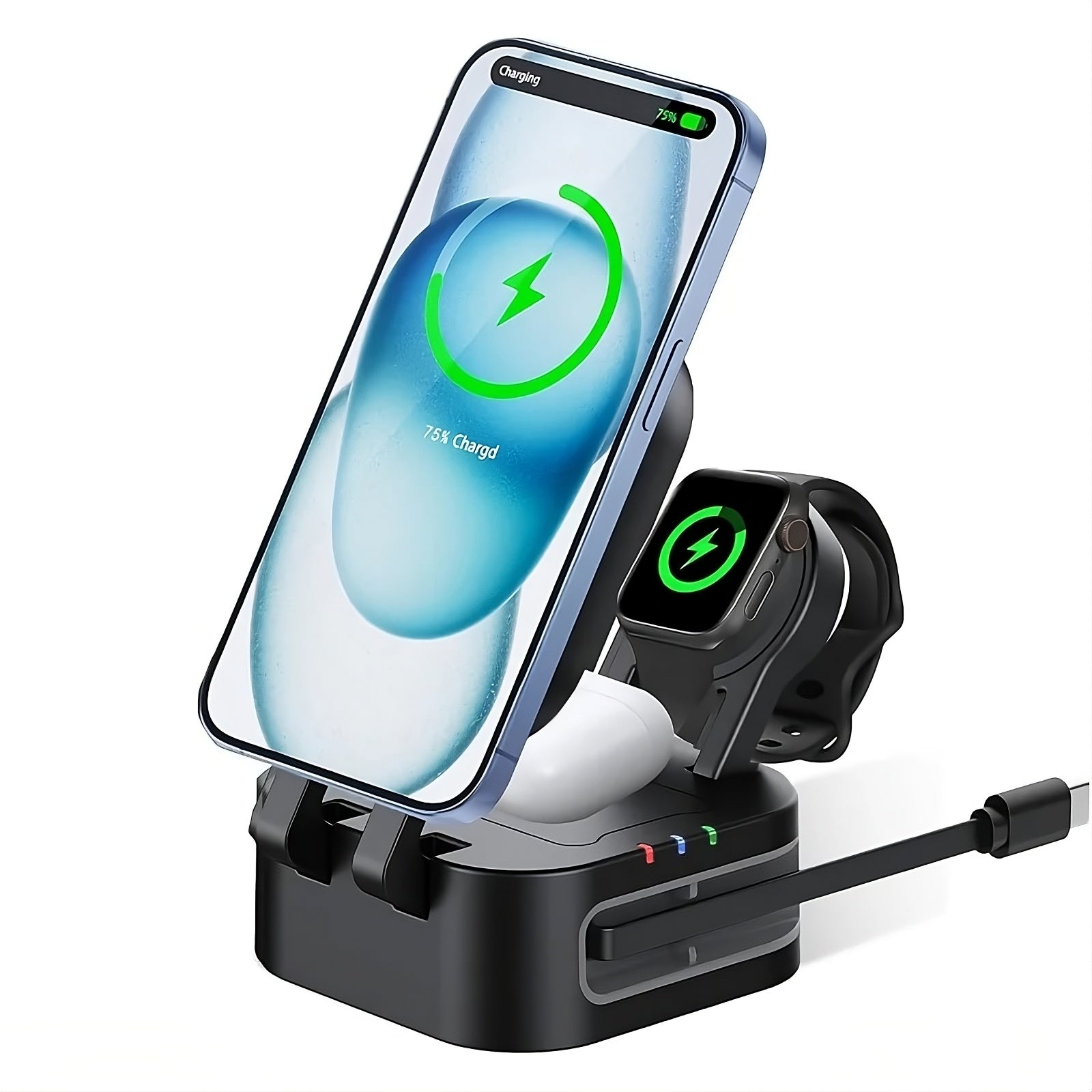 3 in 1 magnetic wireless charging station for iphone apple watch and airpods with foldable travel design
