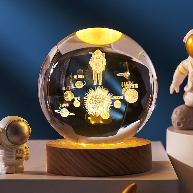 3D crystal ball galaxy night light in Astronaut style projecting stars, planets, and moon for ambient room lighting (Style: Astronaut)