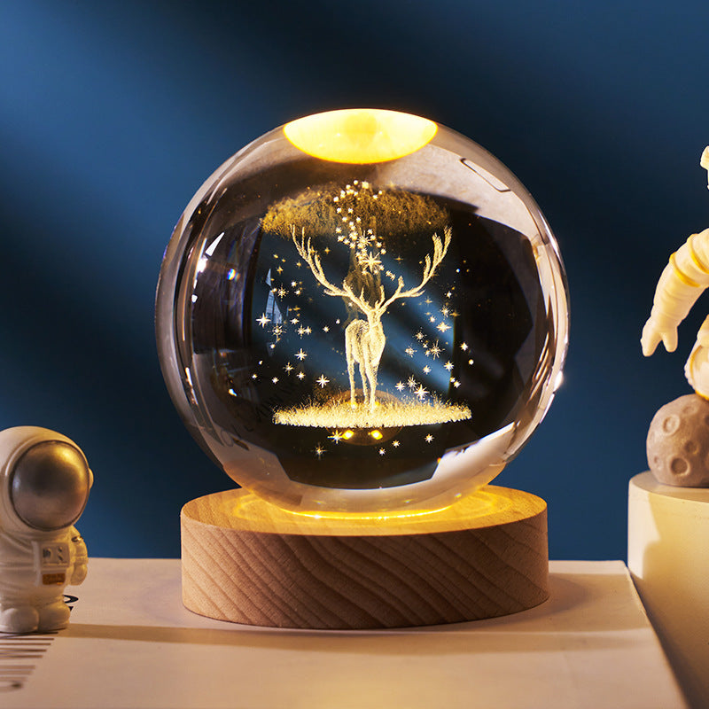 3D crystal ball galaxy night light in Deer Forest Wizard style projecting stars, planets, and moon for ambient room lighting (Style: Deer Forest Wizard)