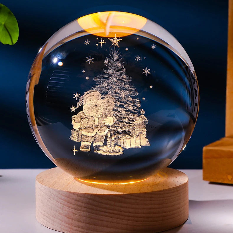 3D crystal ball galaxy night light in Santa Claus style projecting stars, planets, and moon for ambient room lighting (Style: Santa Claus)