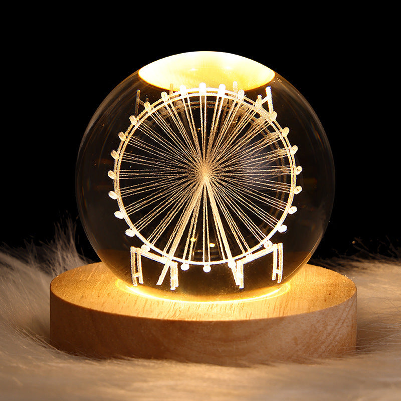 3D crystal ball galaxy night light in Ferris Wheel style projecting stars, planets, and moon for ambient room lighting (Style: Ferris Wheel)