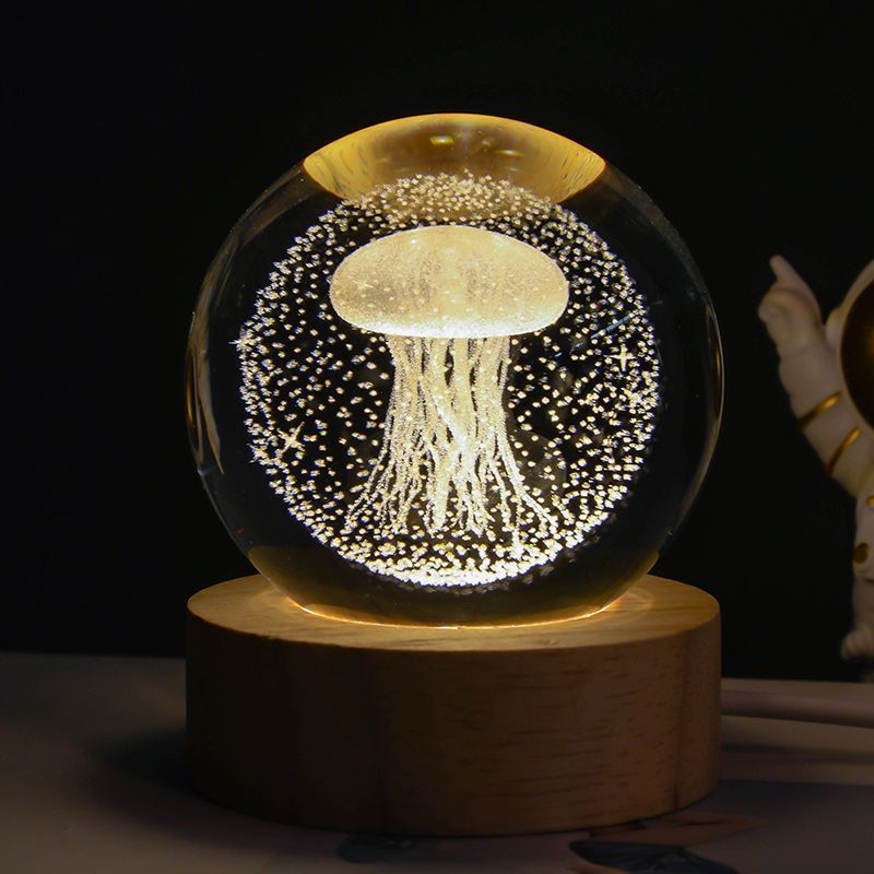 3D crystal ball galaxy night light in Jellyfish style projecting stars, planets, and moon for ambient room lighting (Style: Jellyfish)