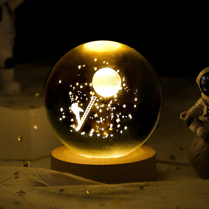 3D crystal ball galaxy night light in Landing on the Moon style projecting stars, planets, and moon for ambient room lighting (Style: Landing on the Moon)