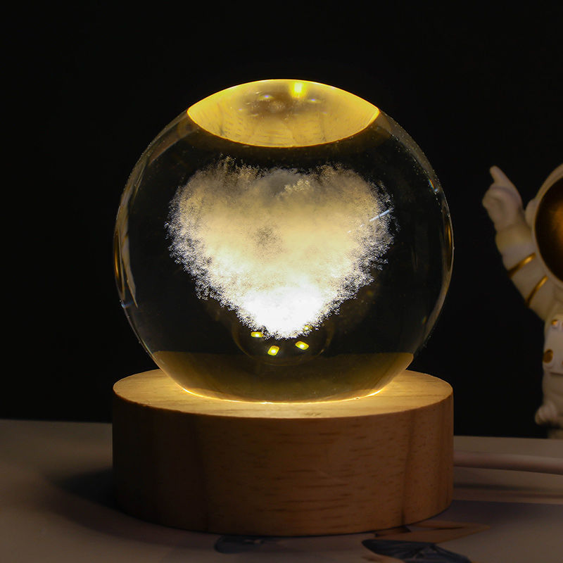 3D crystal ball galaxy night light in Love Cloud style projecting stars, planets, and moon for ambient room lighting (Style: Love Cloud)