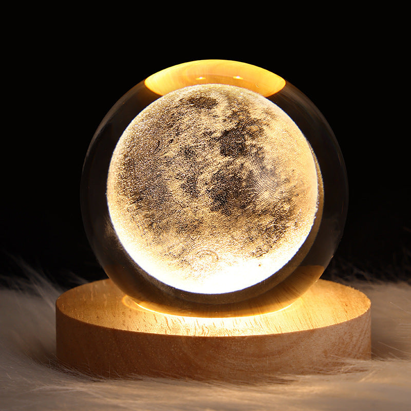 3D crystal ball galaxy night light in Moon style projecting stars, planets, and moon for ambient room lighting (Style: Moon)