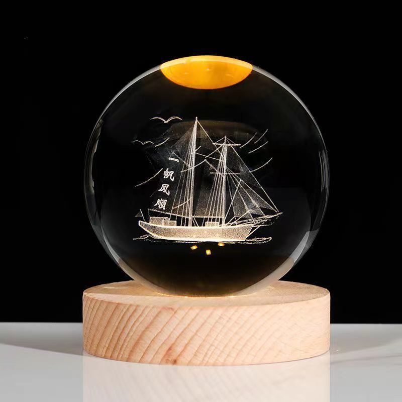 3D crystal ball galaxy night light in Sailing style projecting stars, planets, and moon for ambient room lighting (Style: Sailing)