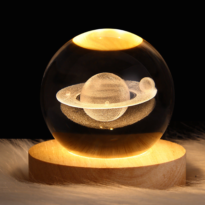 3D crystal ball galaxy night light in Saturn style projecting stars, planets, and moon for ambient room lighting (Style: Saturn)