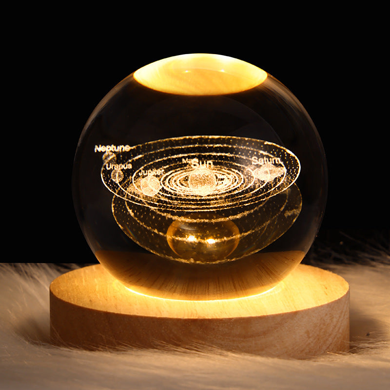 3D crystal ball galaxy night light in Solar System style projecting stars, planets, and moon for ambient room lighting (Style: Solar System)