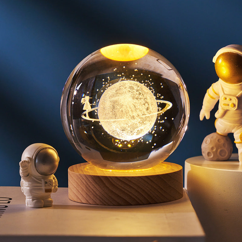 3D crystal ball galaxy night light in Starry Sky style projecting stars, planets, and moon for ambient room lighting (Style: Starry Sky)