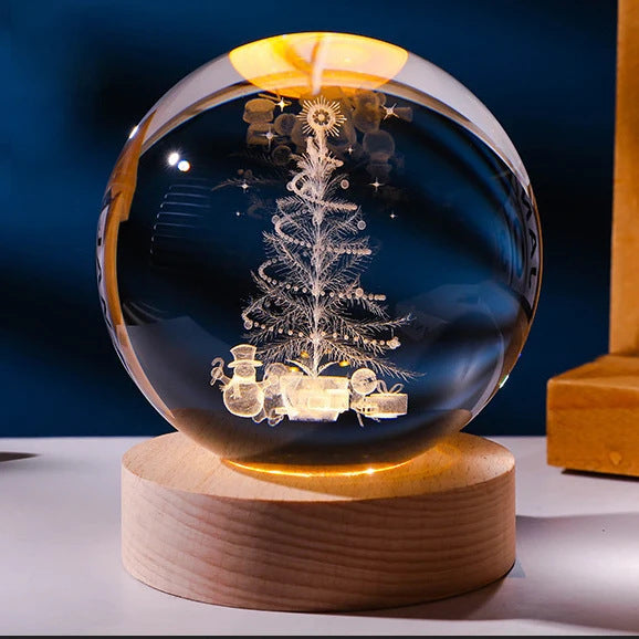 3D crystal ball galaxy night light in Tree style projecting stars, planets, and moon for ambient room lighting (Style: Tree)