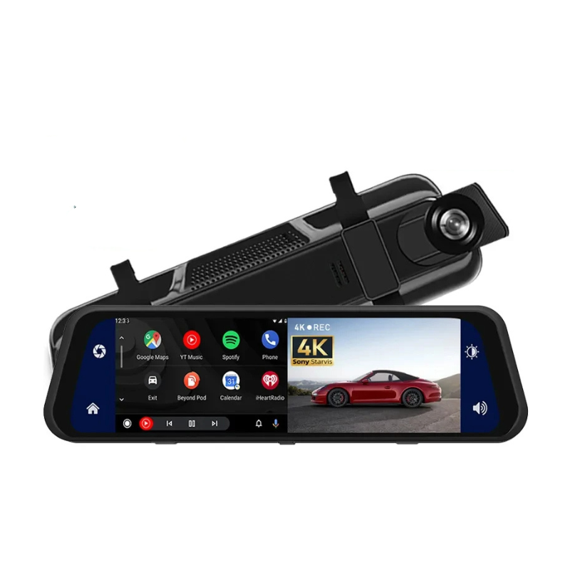 4K mirror dash cam with front and optional rear camera and parking monitor product shot