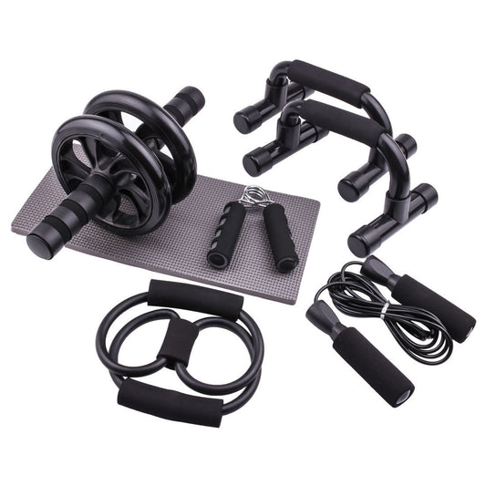 5 in 1 ab roller workout kit in black color with push up handles jump rope and resistance band for home fitness (Color: Black)