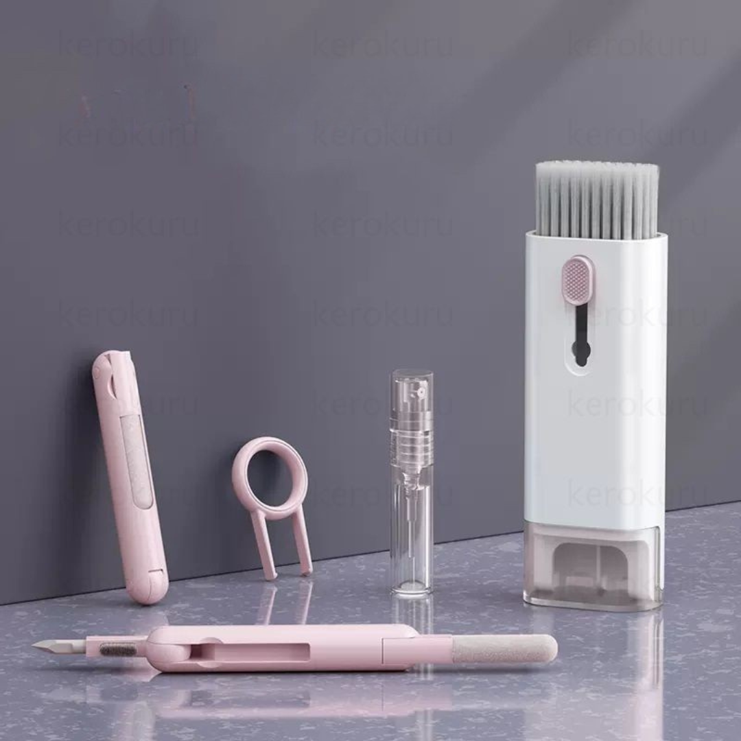 7 in 1 electronics cleaning kit in pink color for keyboard screen earbuds and devices (Color: Pink)