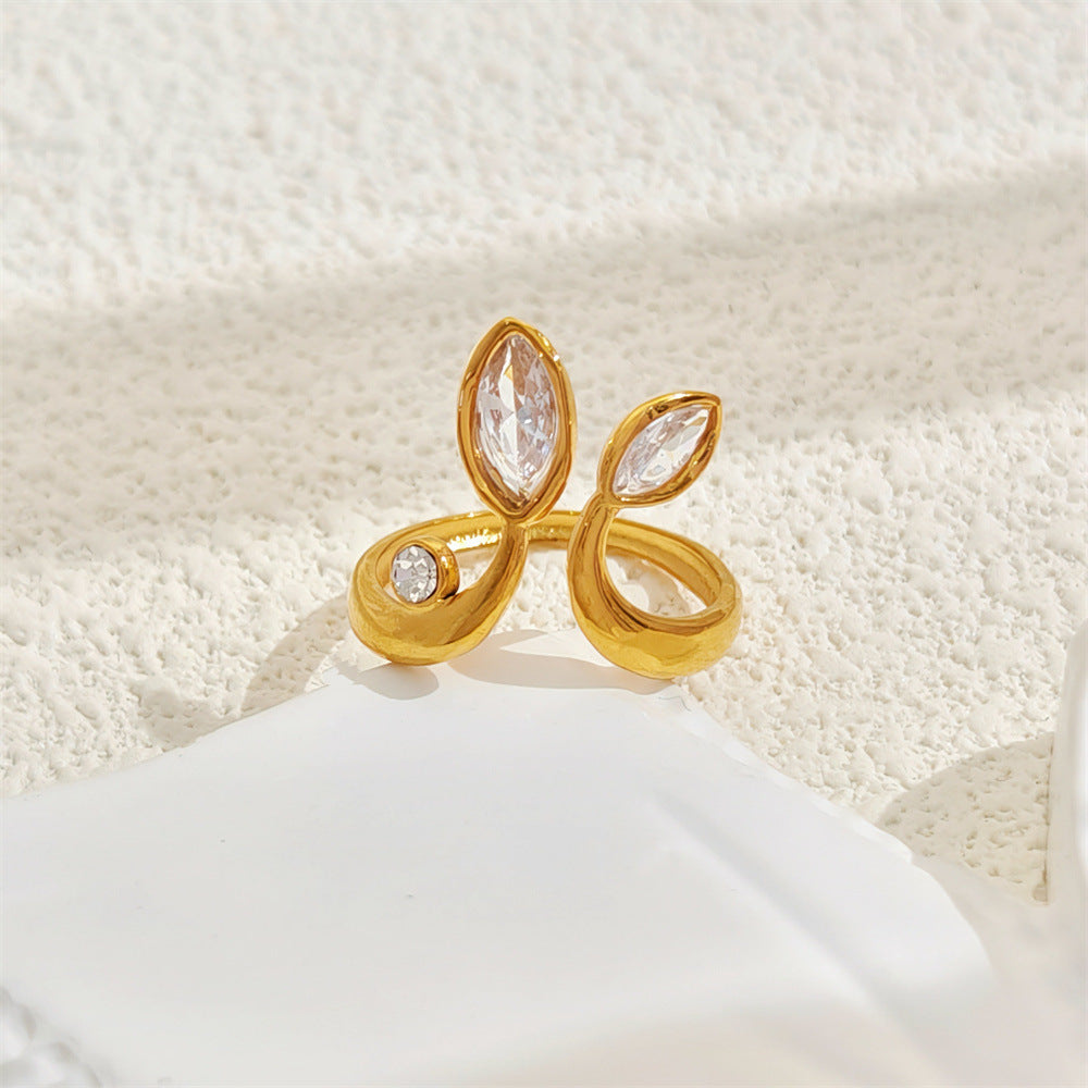 Adjustable gold-plated finished ring, featuring a modern geometric design and open adjustable fit (Color: 18K Gold Plated)