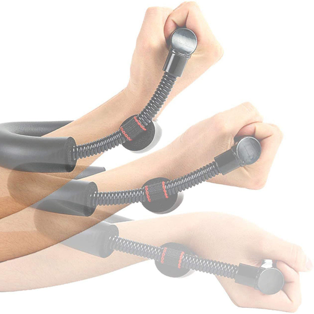 Adjustable hand grip and forearm strength trainer used for wrist, hand, and arm muscle exercises to improve grip strength use depiction