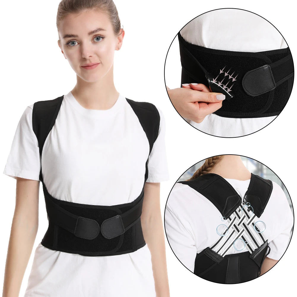 Adjustable posture corrector brace for back shoulder and neck support close product shot