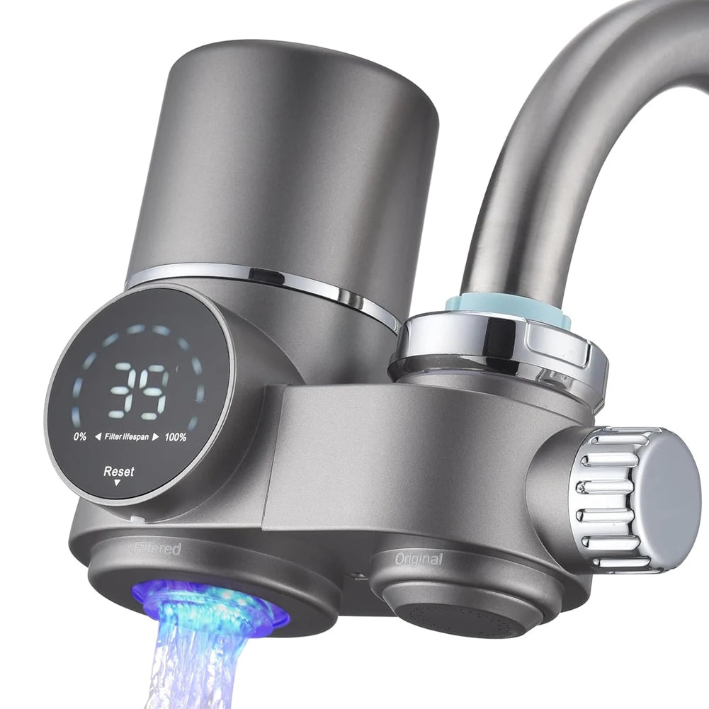 13 stage faucet water filter with LED display and UV light for clean tap water product shot