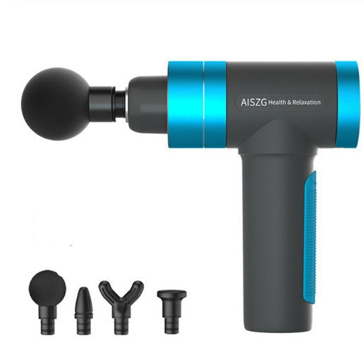 AISZG muscle massage gun in blue color with adjustable speeds and interchangeable heads for deep muscle recovery and relaxation (Color: Blue)