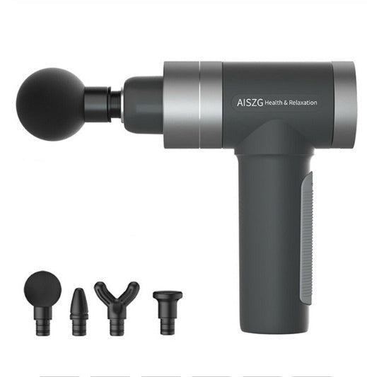 AISZG muscle massage gun in gray color with adjustable speeds and interchangeable heads for deep muscle recovery and relaxation (Color: Gray)