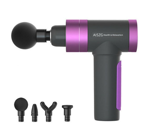 AISZG muscle massage gun in purple color with adjustable speeds and interchangeable heads for deep muscle recovery and relaxation (Color: Purple)