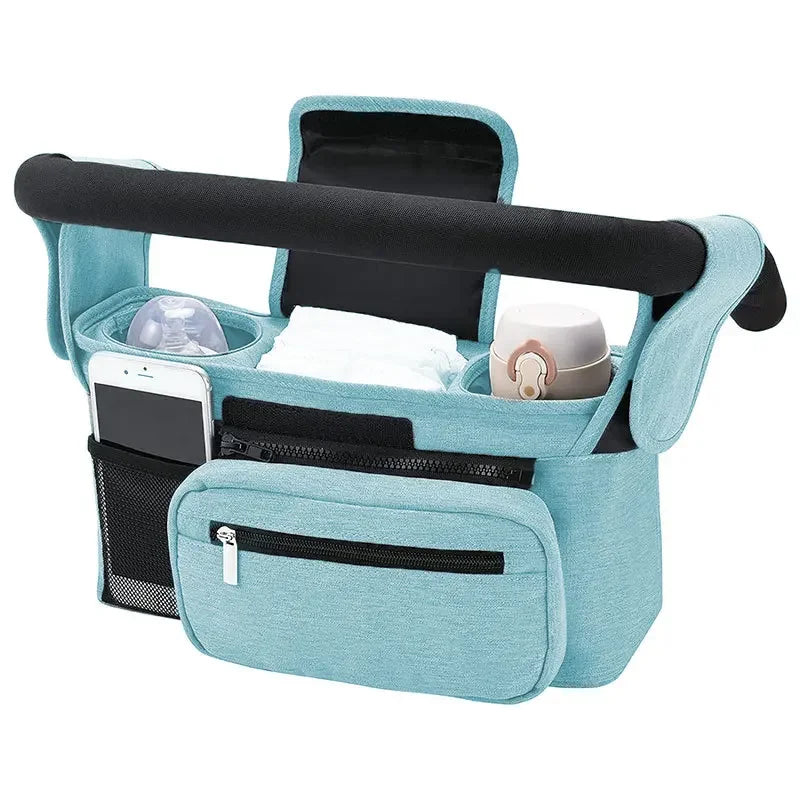 All in one stroller organizer in blue color with cup holders phone pocket and storage compartments (Color: Blue)