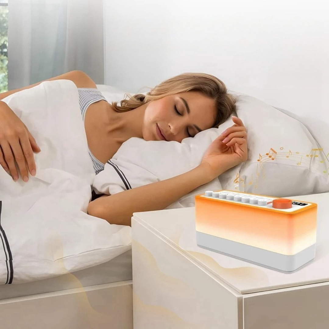 Ambient sound machine with nature sounds night light and bluetooth speaker for sleep and relaxation model shot
