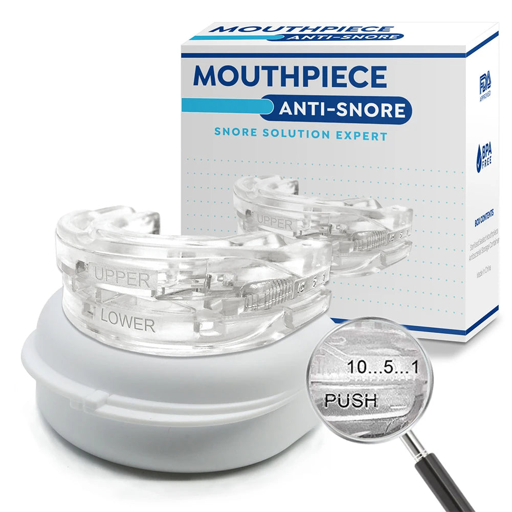 Anti snore mouth guard designed to support quieter breathing and more comfortable sleep