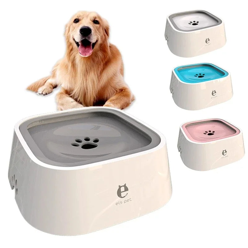 Anti spill pet water bowl with floating disk design to reduce mess and control drinking
