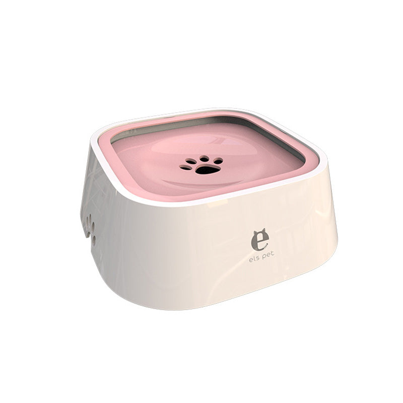 Anti spill pet water bowl in pink color with floating disk design to reduce mess and control drinking (Color: Pink)