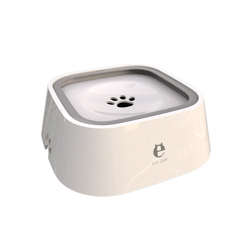 Anti spill pet water bowl in white color with floating disk design to reduce mess and control drinking (Color: White)