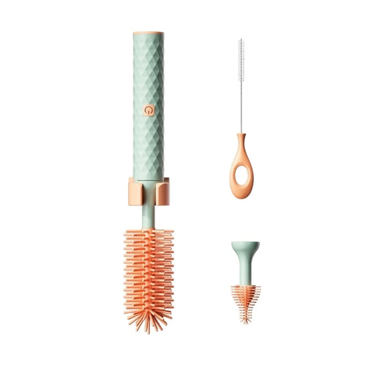 Automatic bottle cleaning brush in green color rotating silicone brush for baby bottles and cups (Color: Green)