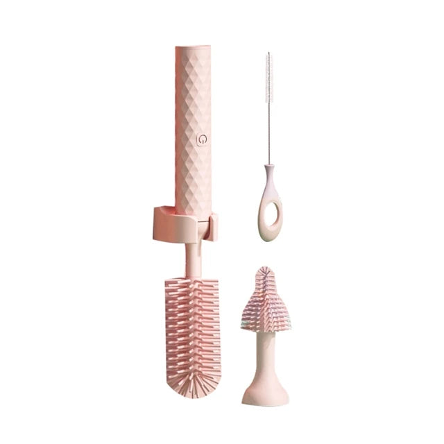 Automatic bottle cleaning brush in pink color rotating silicone brush for baby bottles and cups (Color: Pink)