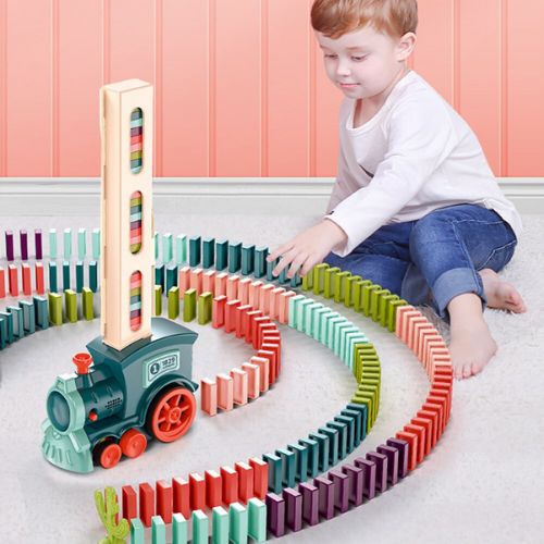 Automatic domino train toy that lays dominoes for creative and interactive play for kids model shot