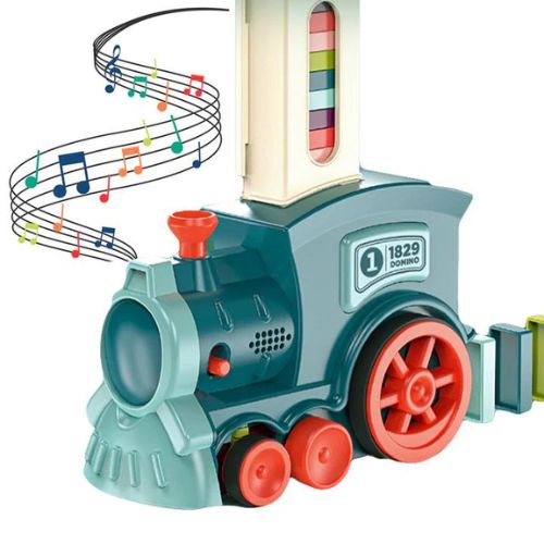 Automatic domino train toy that lays dominoes for creative and interactive play for kids product shot
