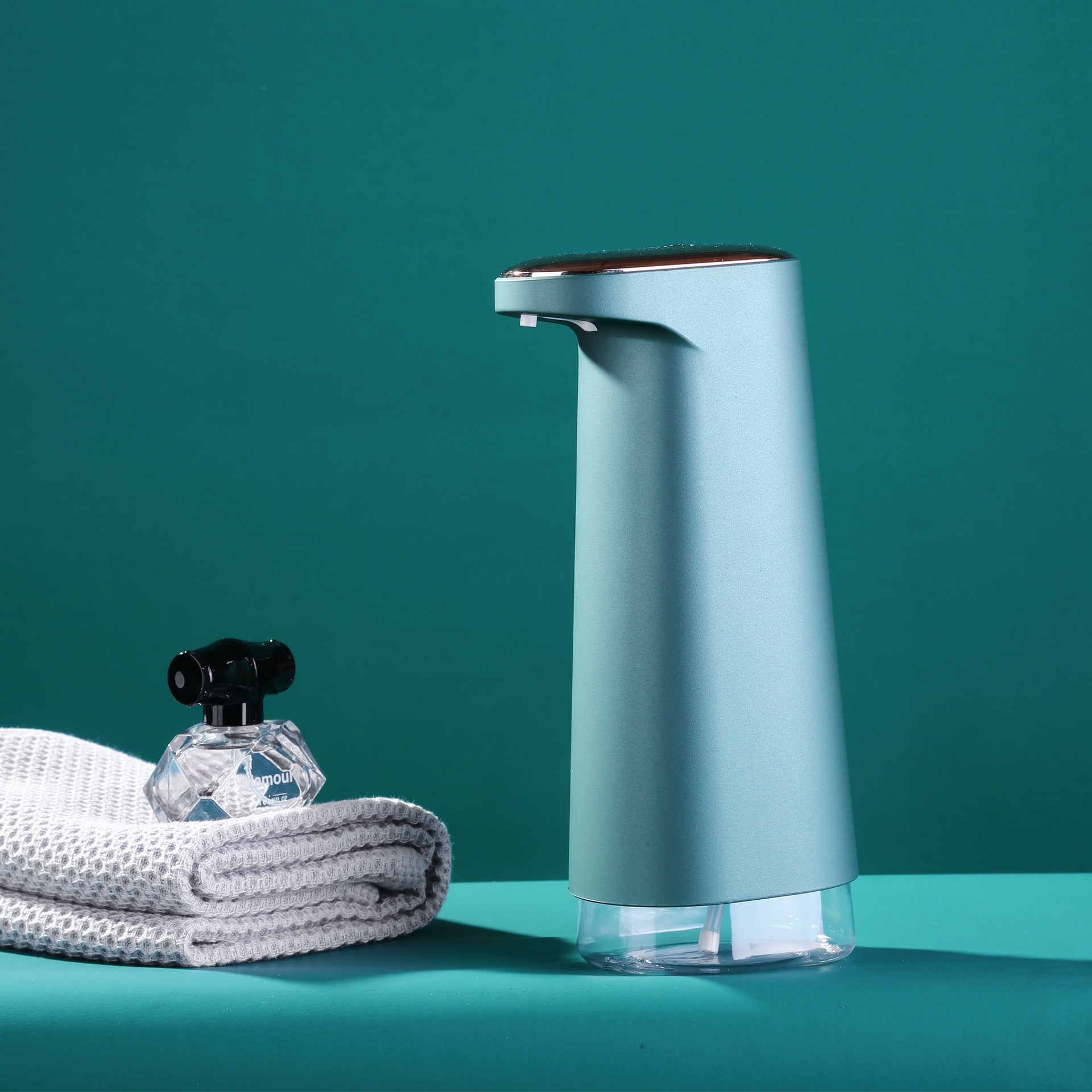 Automatic foam soap dispenser with touch free infrared sensing and rechargeable waterproof design