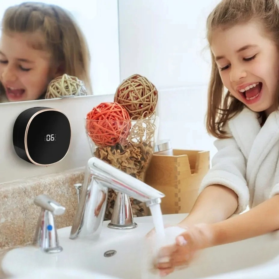 Automatic foaming soap dispenser with touch free sensor for hygienic hand washing model shot