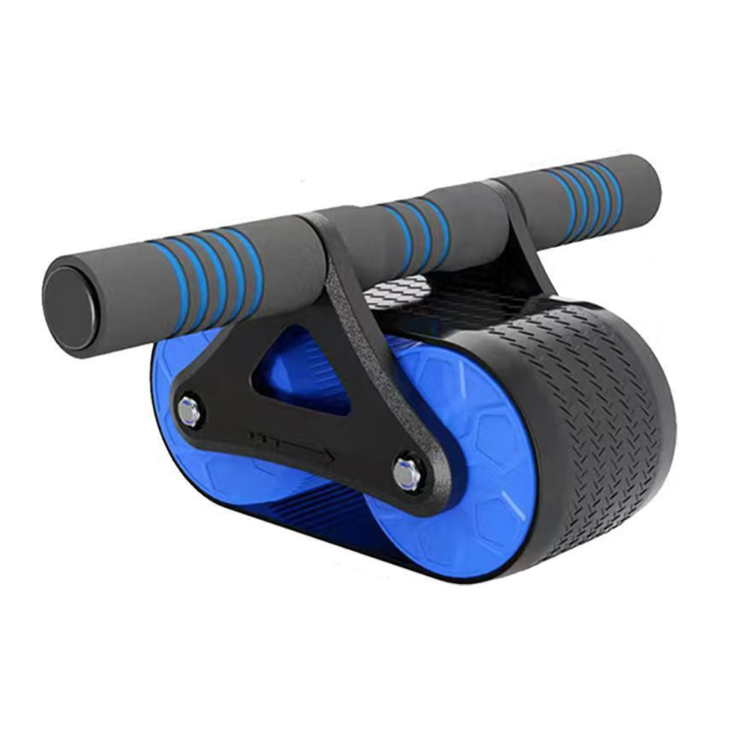Automatic rebound ab roller in blue color with dual wheel stability and ergonomic handles for core strength training (Color: Blue)