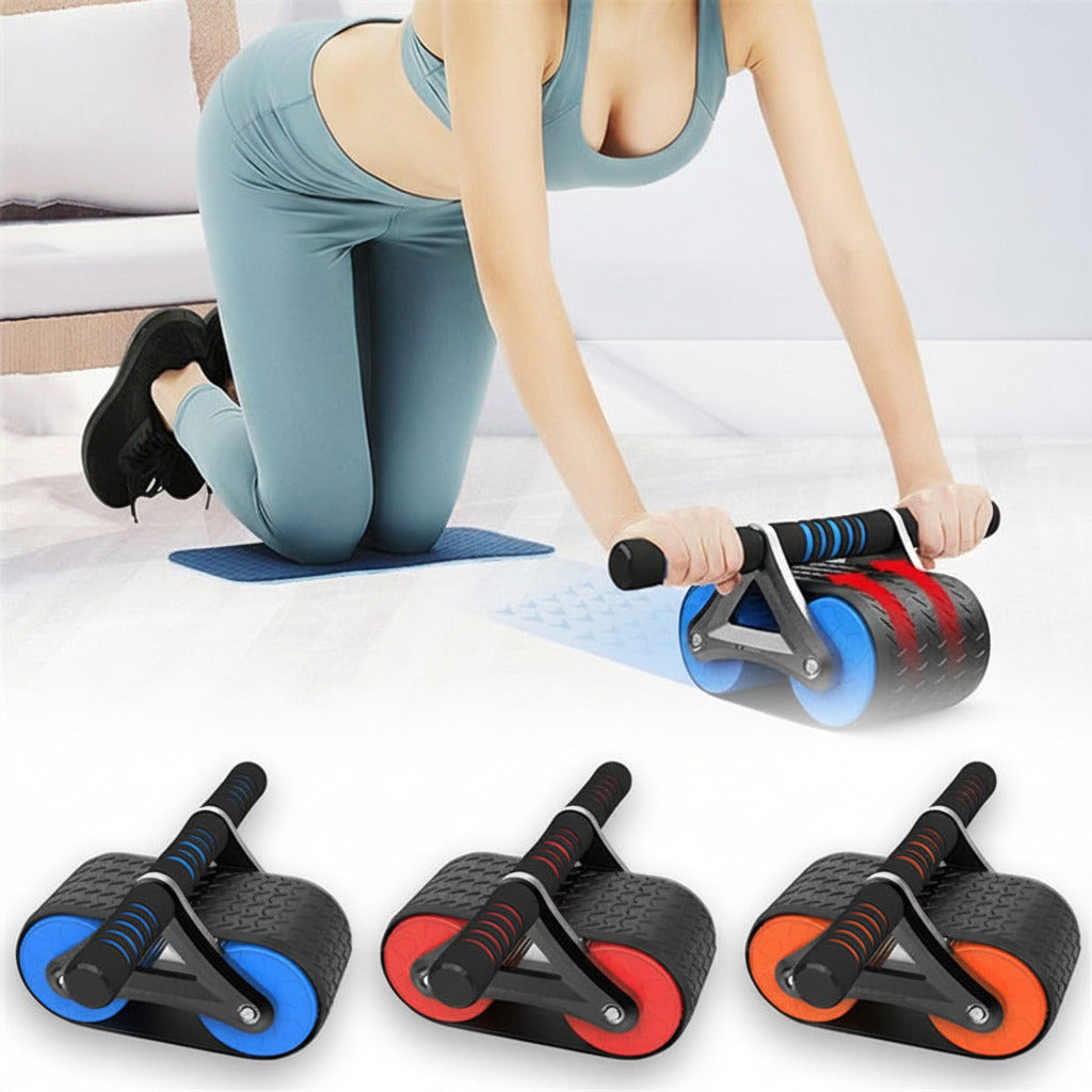 Automatic rebound ab roller with dual wheel stability and ergonomic handles for core strength training