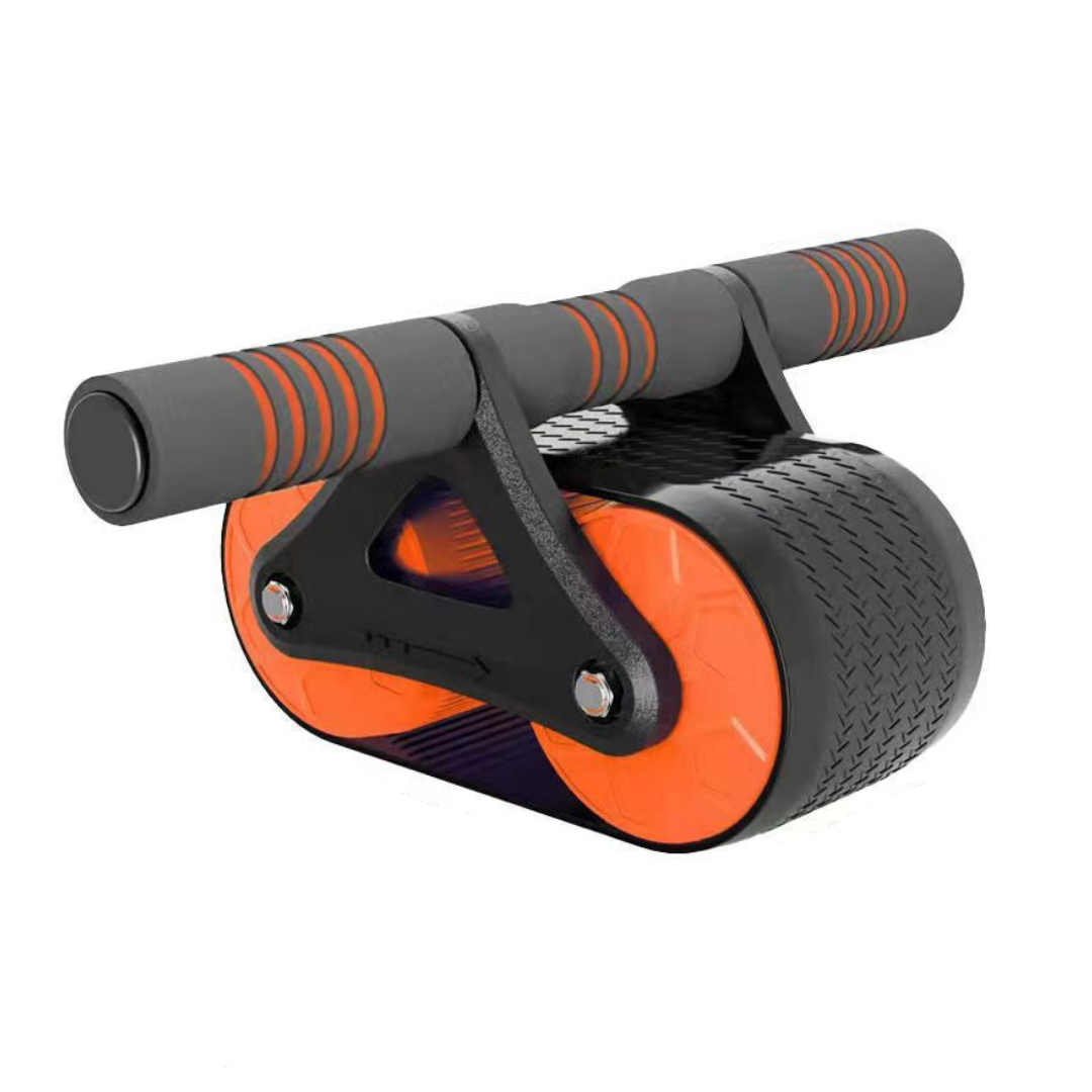 Automatic rebound ab roller in orange color with dual wheel stability and ergonomic handles for core strength training (Color: Orange)