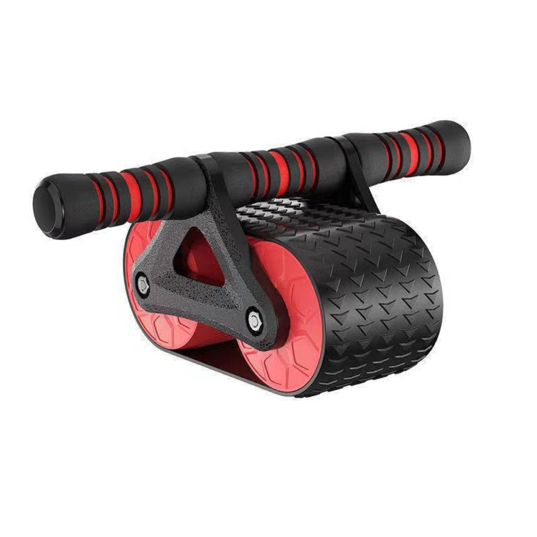 Automatic rebound ab roller in red color with dual wheel stability and ergonomic handles for core strength training (Color: Red)