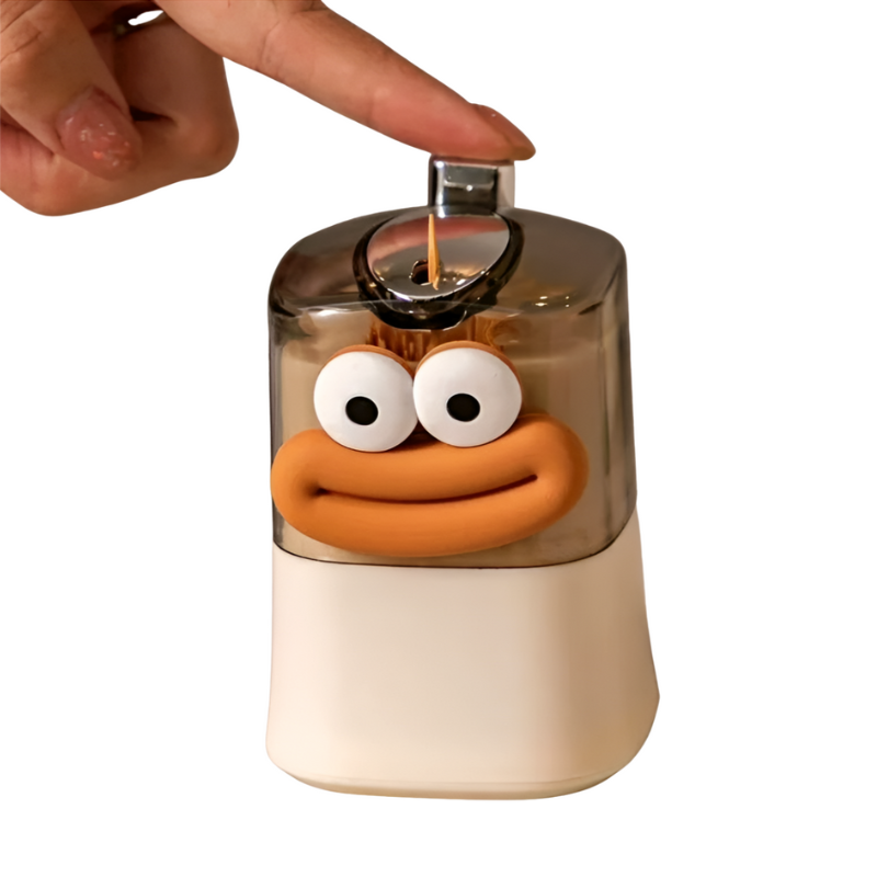 Automatic toothpick dispenser with pop up mechanism for hygienic and easy access depiction of press and dispense